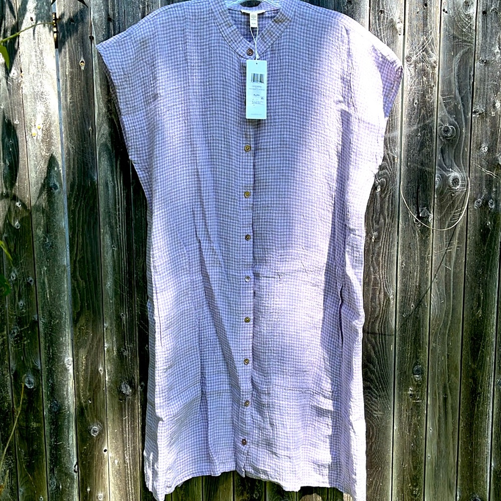 NWT Eileen Fisher Puckered Linen Dress in Lilac. Size PL  (Petite Large)